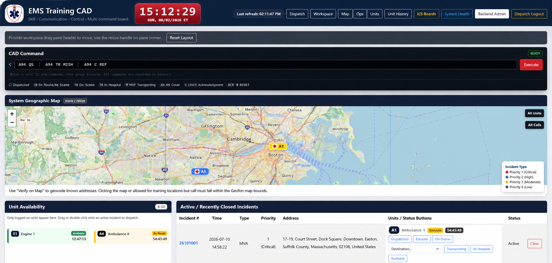 Actual ResponseCAD dispatcher console screenshot